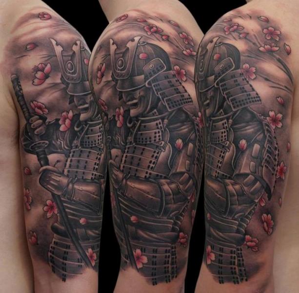 Shoulder Realistic Samurai Tattoo by Nicklas Westin