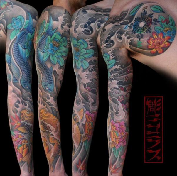Japanese Carp Koi Sleeve Tattoo by Nicklas Westin