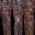 Flower Japanese Skull Dragon Demon Sleeve tattoo by Nicklas Westin