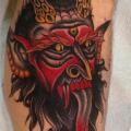 Calf Old School Devil tattoo by California Electric Tattoo Parlour