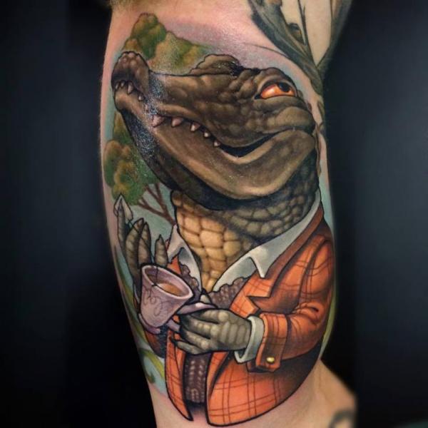 Tatuaggio Braccio Fantasy Coccodrillo di Niteowl Tattoo
