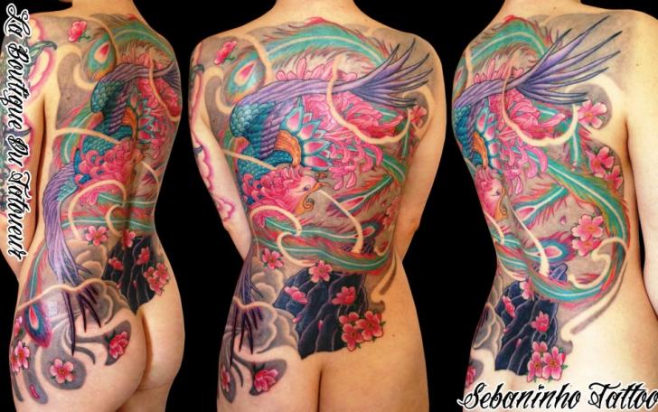 Fantasy Back Phoenix Tattoo by Sebaninho Tattoo