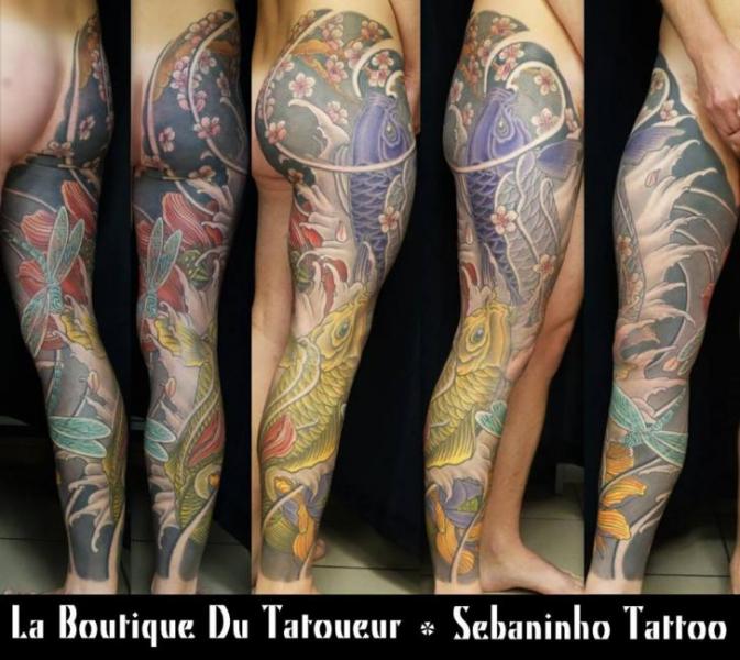 Leg Japanese Carp Koi Tattoo by Sebaninho Tattoo