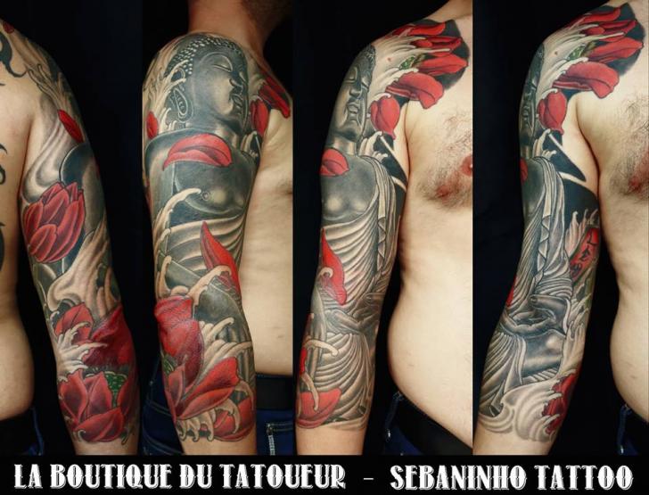 Tatuaggio Giapponesi Buddha Manica di Sebaninho Tattoo