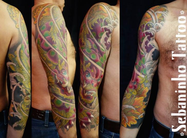 Japanese Dragon Sleeve Tattoo by Sebaninho Tattoo