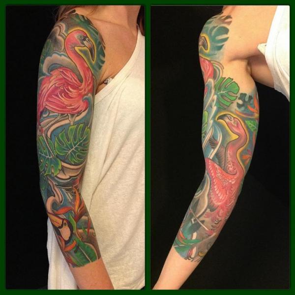 Tatouage Flamand Rose Sleeve par Dalmiro Tattoo