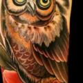 tatouage Épaule Bras Hibou par Dalmiro Tattoo