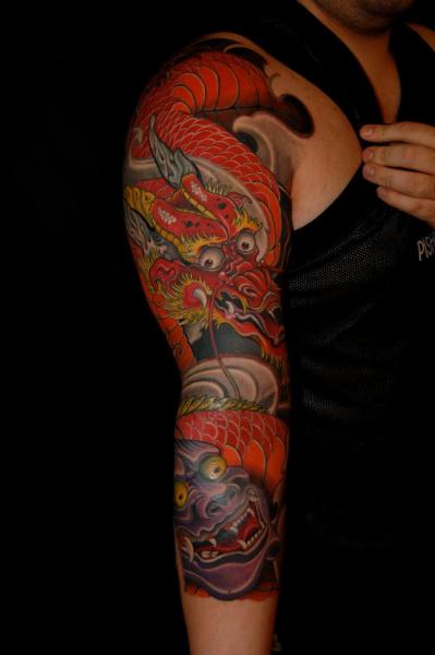 Japanese Dragon Sleeve Tattoo by Dalmiro Tattoo