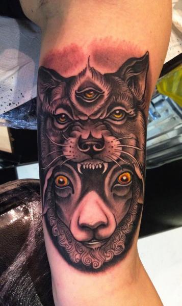 Arm Wolf Sheep Tattoo by Dalmiro Tattoo