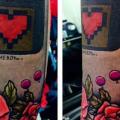 Arm Heart Flower Game Boy tattoo by Alex Heart