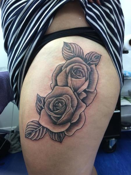Leg Flower Side Tattoo by Alex Heart