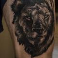 Realistic Lion Thigh tattoo by Proskura Art