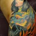 tatouage Côté Dragon Cible Phoenix femme par Proskura Art