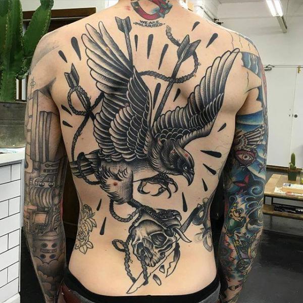 Skull Back Eagle Tattoo by Parliament Tattoo