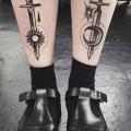 Leg Dagger Sun Moon tattoo by Parliament Tattoo