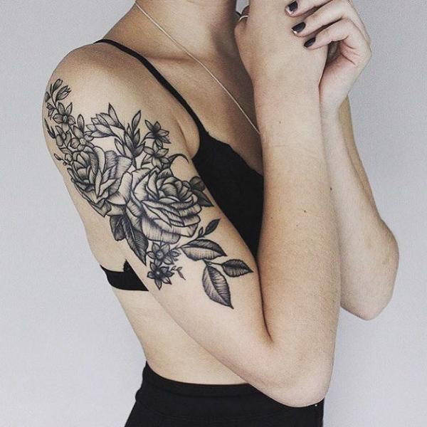 Shoulder Arm Flower Tattoo by Parliament Tattoo