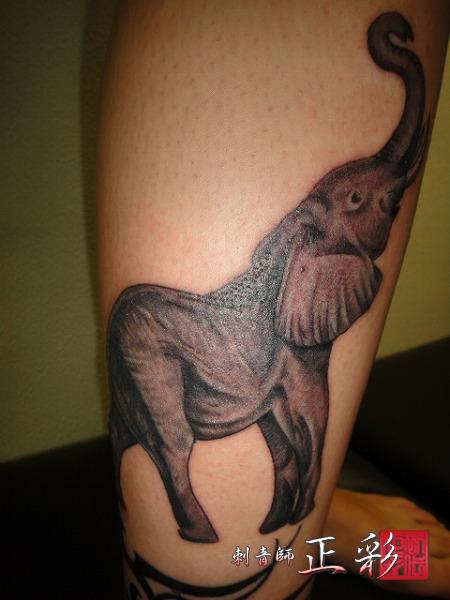 Leg Elephant Tattoo by Wabori