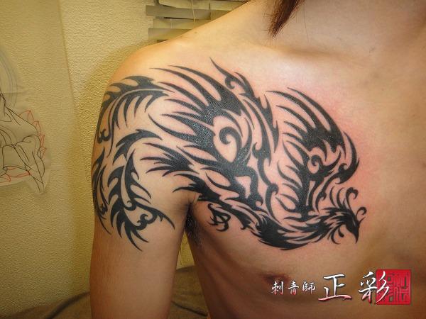 Shoulder Tribal Phoenix Tattoo by Wabori