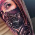 Shoulder Mask Woman tattoo by Sam Barber
