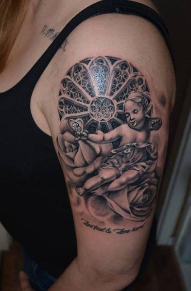 Shoulder Angel Religious Tattoo by El Loco Tattoo Lounge