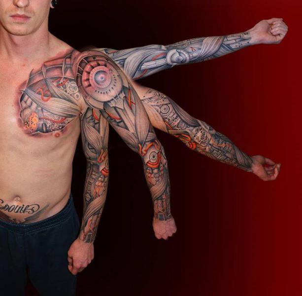 Biomechanical Chest Sleeve Tattoo by El Loco Tattoo Lounge