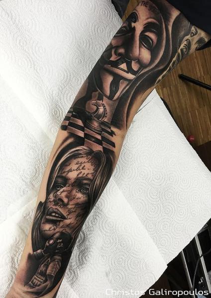 Tatuaż Maska Szachy Rękaw Kobieta przez El Loco Tattoo Lounge