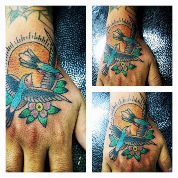 New School Hand Sparrow Tattoo by Hannibal Uriona