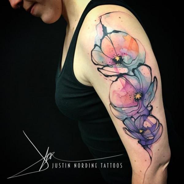 Arm Flower Water Color Tattoo by The Raw Canvas