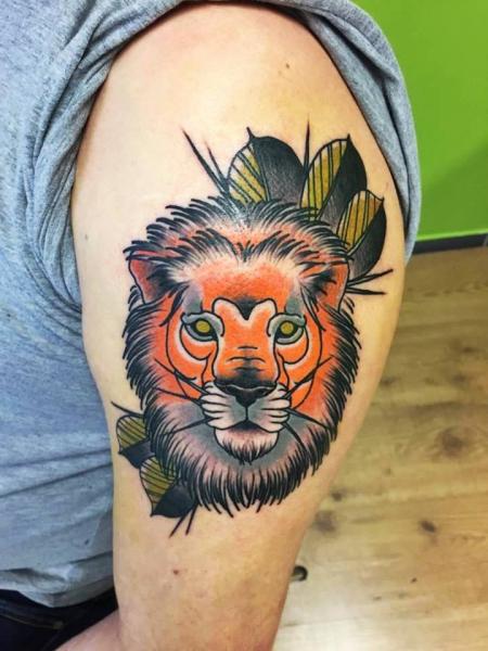 Arm New School Lion Tattoo by Solid Heart Tattoo