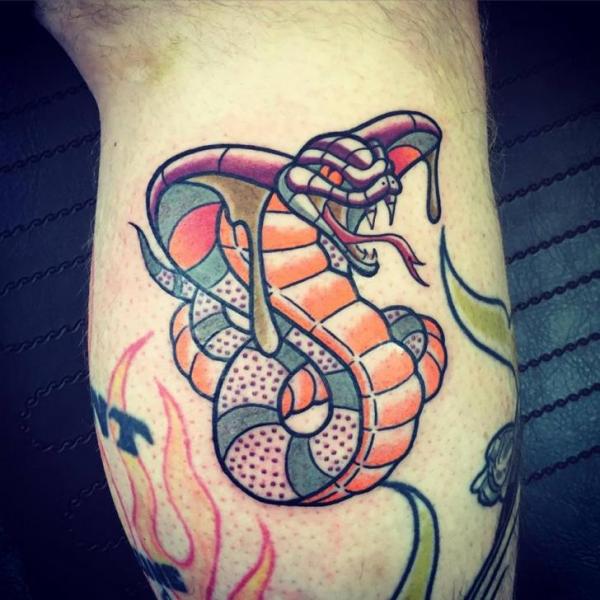 New School Snake Calf Tattoo by Solid Heart Tattoo