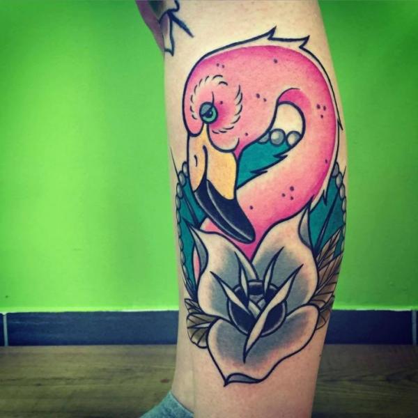 Leg Flamingo Tattoo by Solid Heart Tattoo