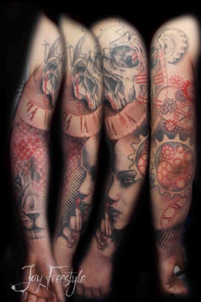Tatuaggio Ingranaggi Teschio Donne Manica di Jay Freestyle