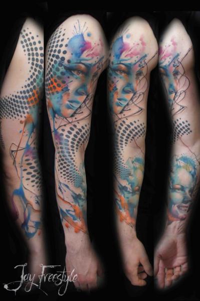 Frauen Sleeve Aquarell Tattoo von Jay Freestyle