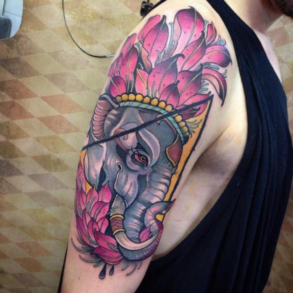 Shoulder Arm Elephant Tattoo by Blessed Tattoo