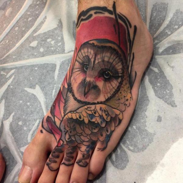 Foot Owl Tattoo by Blessed Tattoo