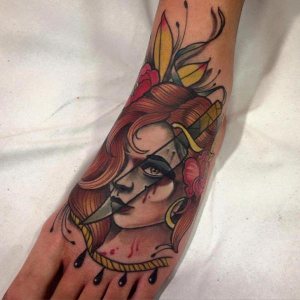 Foot Women Knife Tattoo by Blessed Tattoo