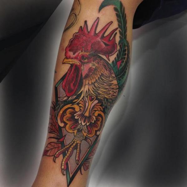 Leg Rooster Tattoo by Blessed Tattoo