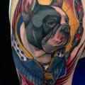 Arm New School Dog tattoo by Blessed Tattoo