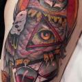 Owl Clepsydra God Thigh tattoo by Blessed Tattoo