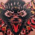 Chest Old School Wolf Dagger tattoo by Fontecha Iron
