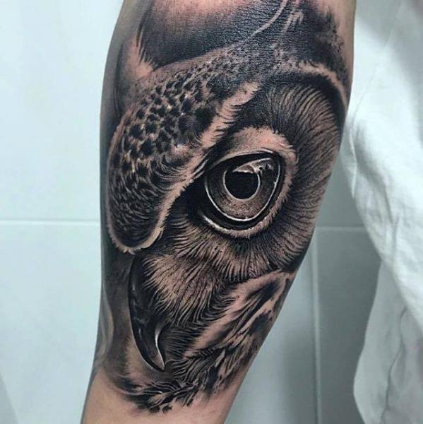 Tatuaje Brazo Realista Búho Animal por PXA Body Art