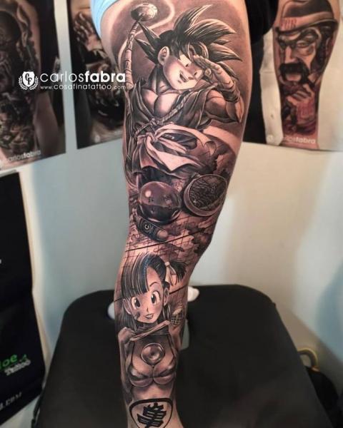 Leg Character Dragon Ball Tattoo by PXA Body Art