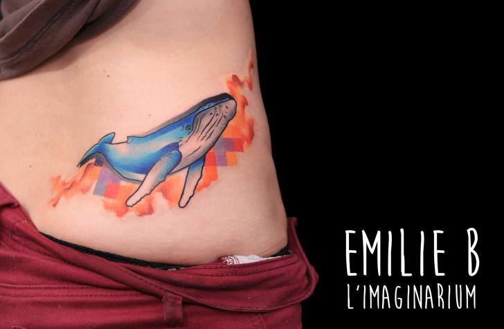 Side Belly Whale Water Color Tattoo by Imaginarium Tatouage