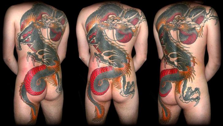 Tatuaje Japoneses Espalda Dragón Culo por Leu Family Iron