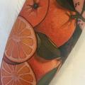 Arm Realistic Orange Fruit tattoo by Sorry Mom
