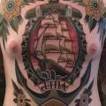 Chest Old School Flower Belly Anchor Galleon tattoo by Sorry Mom