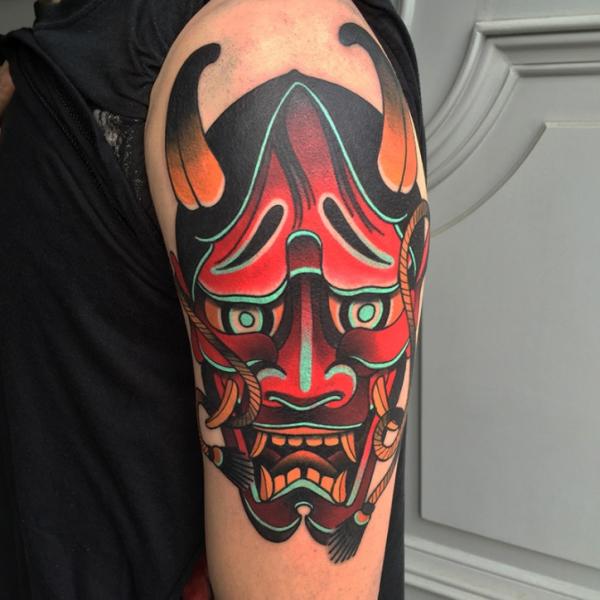 Old School Japanese Mask Demon Tattoo by Sorry Mom