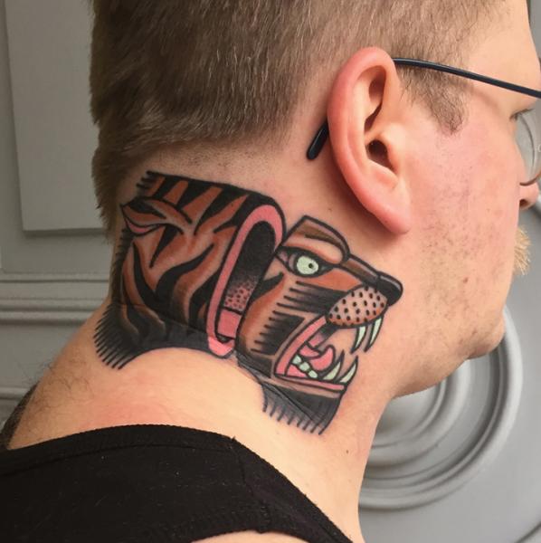 Old School Neck Tiger Tattoo by Sorry Mom