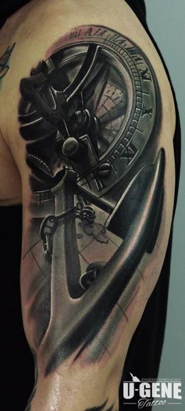 Arm Clock Anchor 3d Tattoo by Voice of Ink