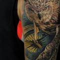 Arm Realistic Owl Compass tattoo by Voice of Ink